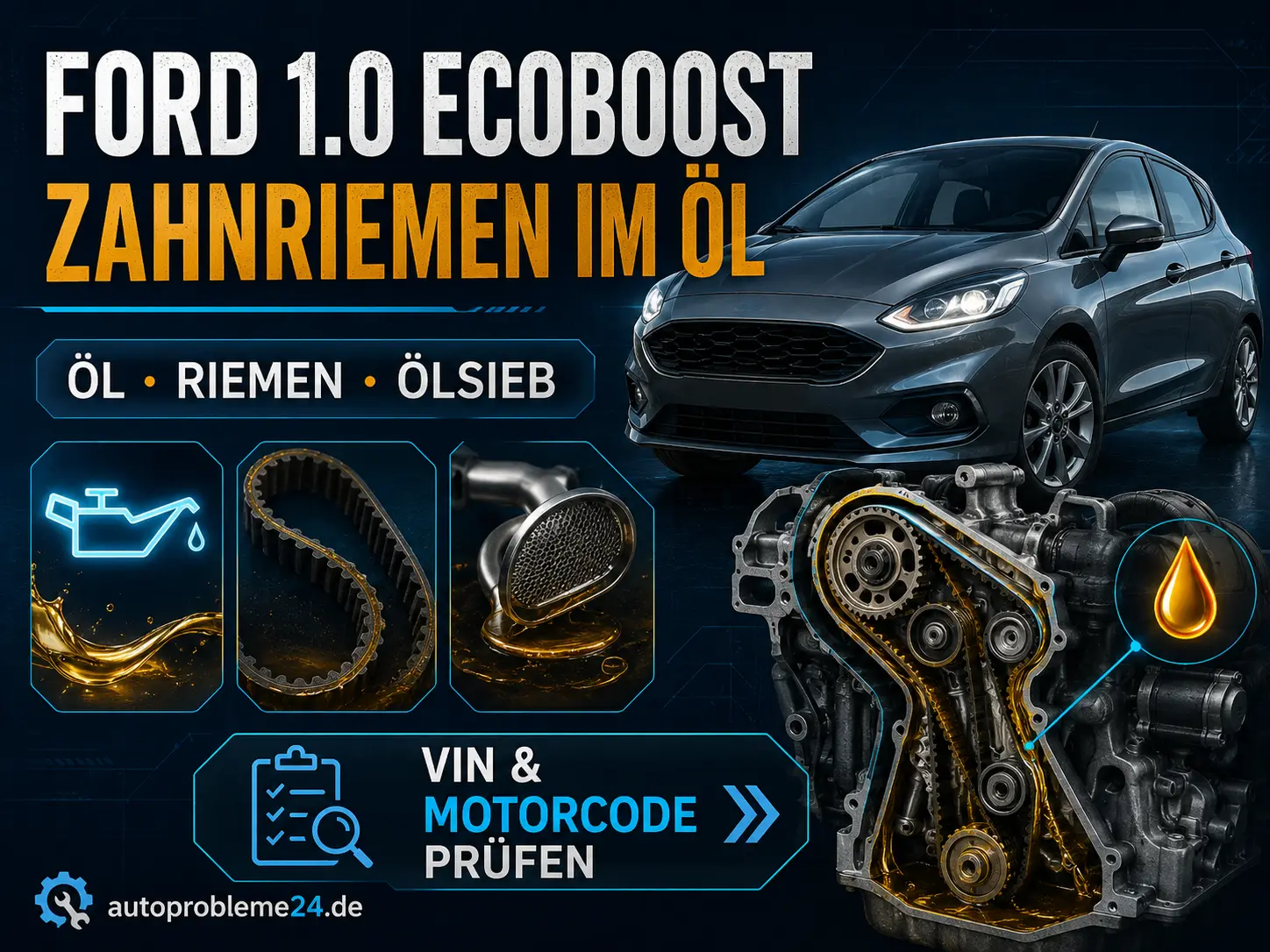 Ford 1.0 EcoBoost Zahnriemen im Öl mit Ölsieb und Motorcode-Prüfung