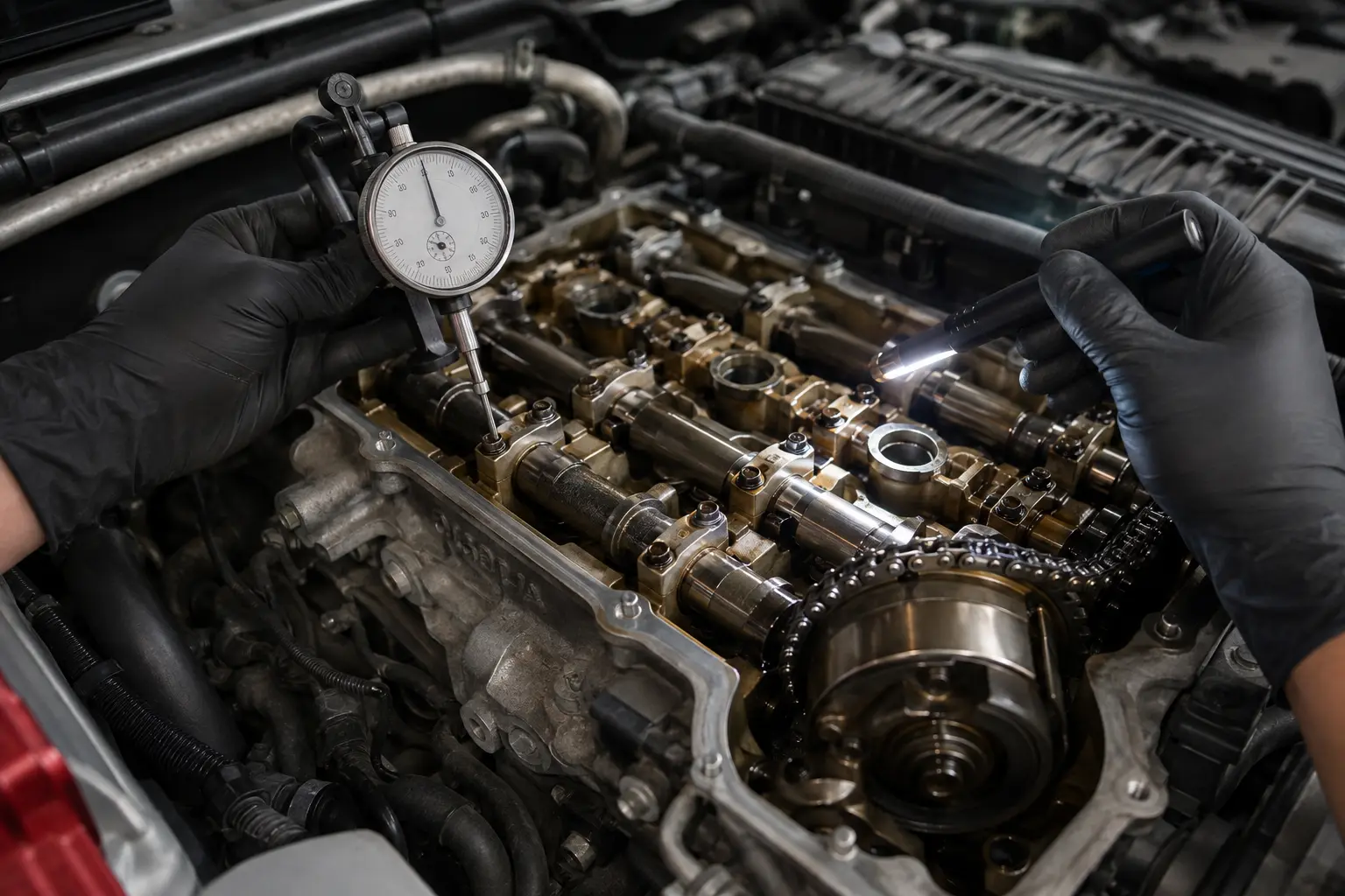 Prüfung von Nockenwellenversteller und Steuertrieb am Mercedes M274