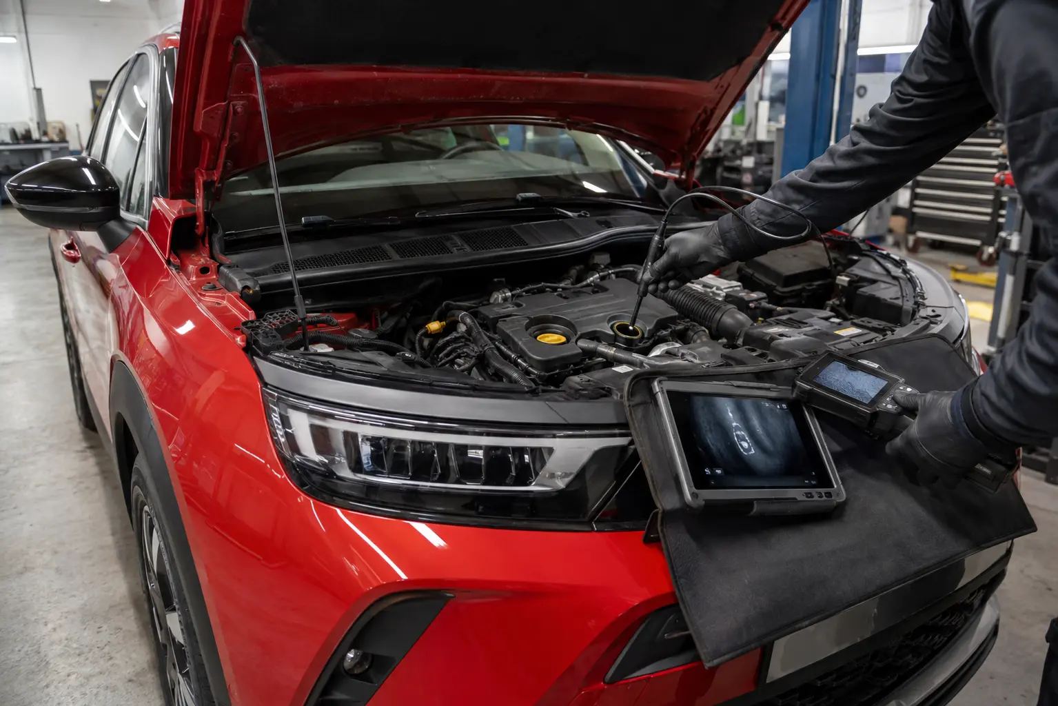 Opel 1.2 Turbo bei der Prüfung des im Öl laufenden Zahnriemens